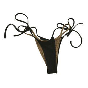 SAME Los Angeles Double Layer Bikini Bottoms in Faux Suede Black/Mocha Shimmer